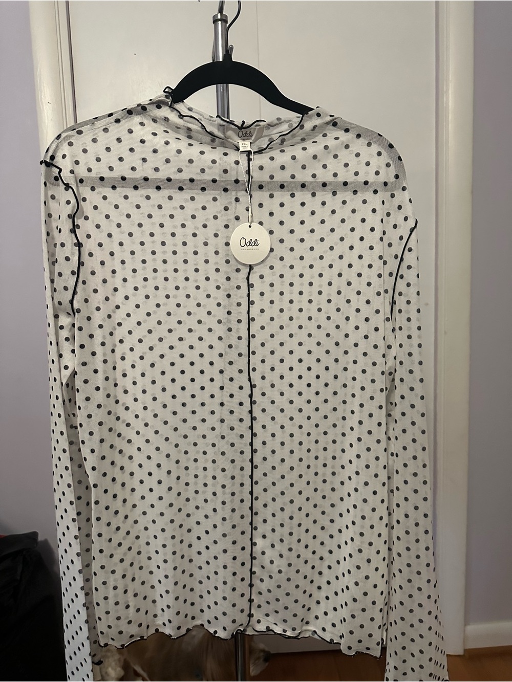 NWT Oddi 2XL White Black Polka Dot Sheer Mesh Top